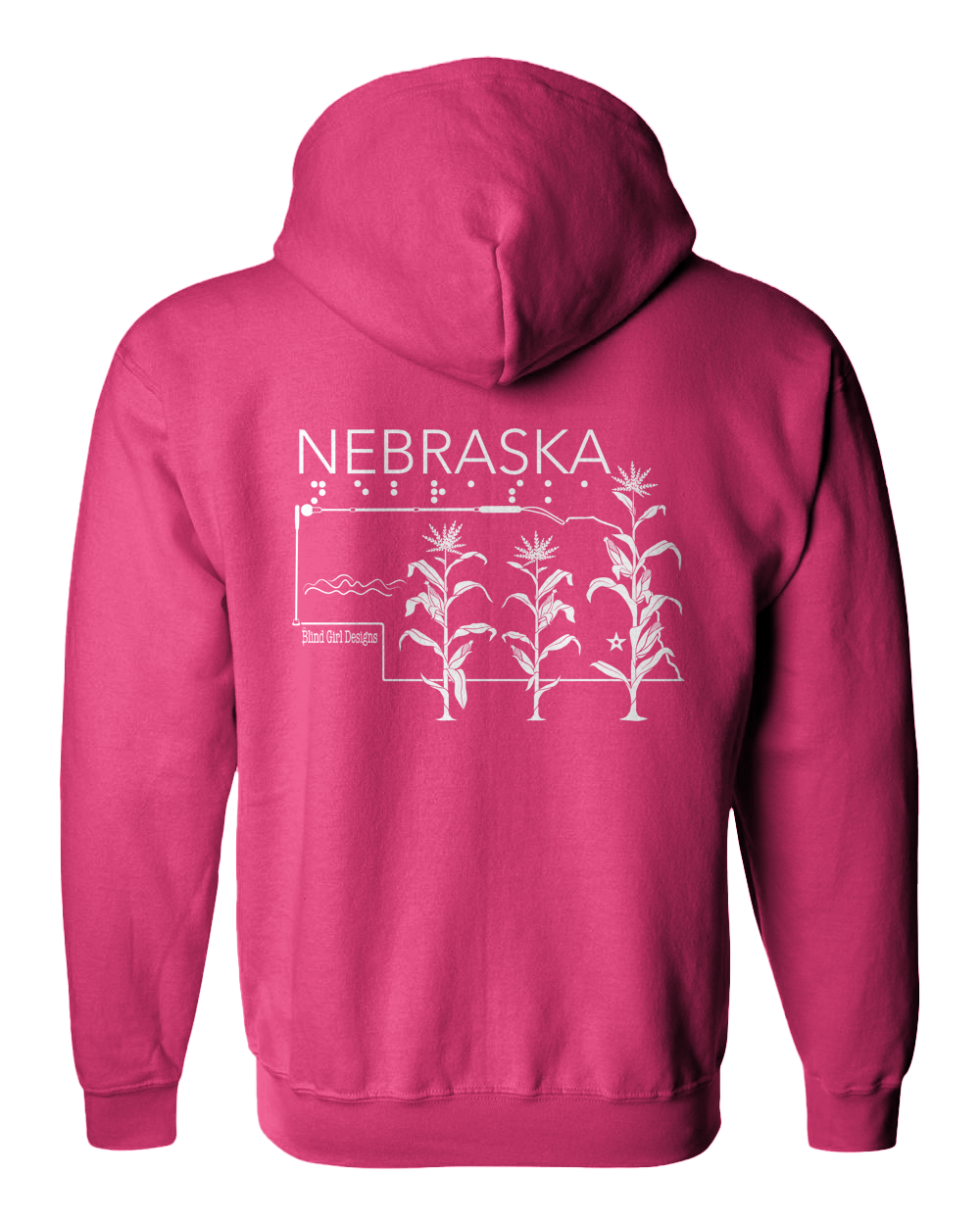 New 3D Tactile! Nebraska State Full Zip Hoodie - Pink