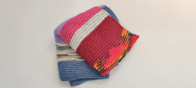 Big Chunky Hand Knit Blanket Unique Bright Color Stripes by Linda, A Blind Artisan