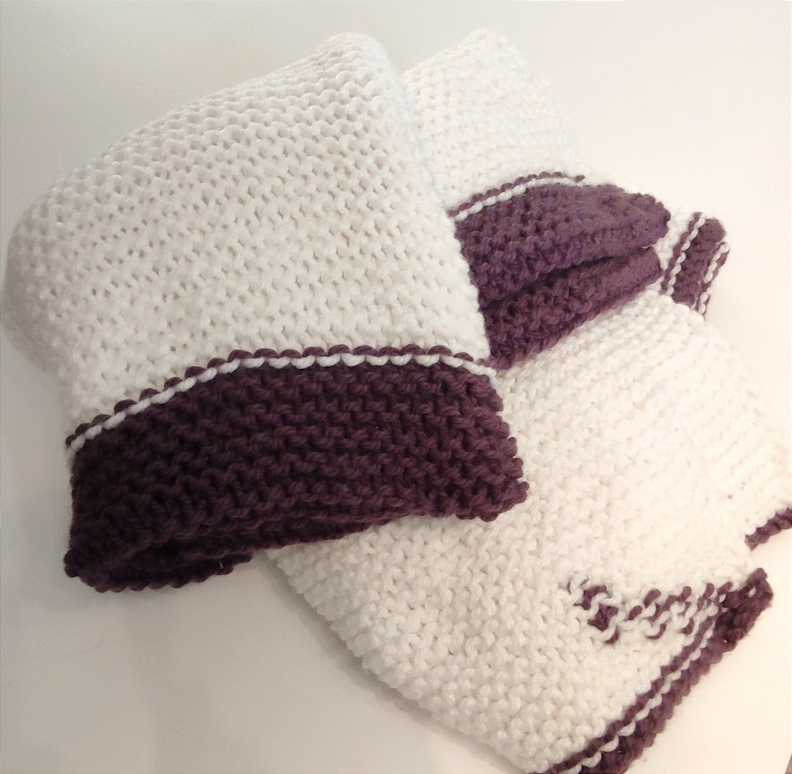 Big Chunky Hand Knit Blanket Soft White and Deep Plum by Linda, A Blind Artisan