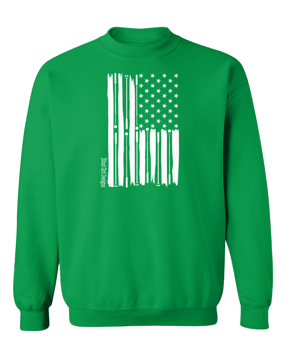 New 3D Tactile American flag  White Cane Crew Sweatshirt - irish green