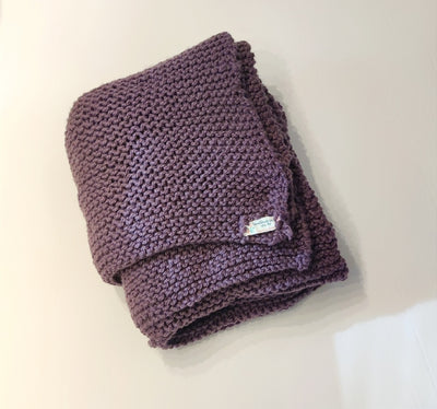 Big Chunky Hand Knit Blanket - Deep Plum by Linda, a Blind Artisan