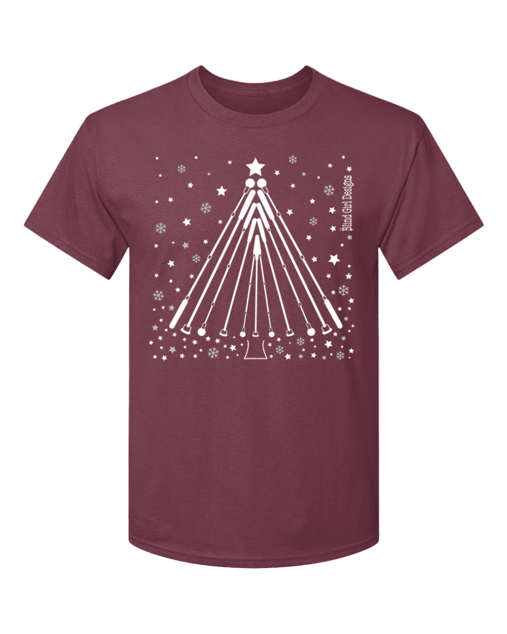 New 3D!  Tactile Winter Tree White Cane T-Shirt - Deep Berry