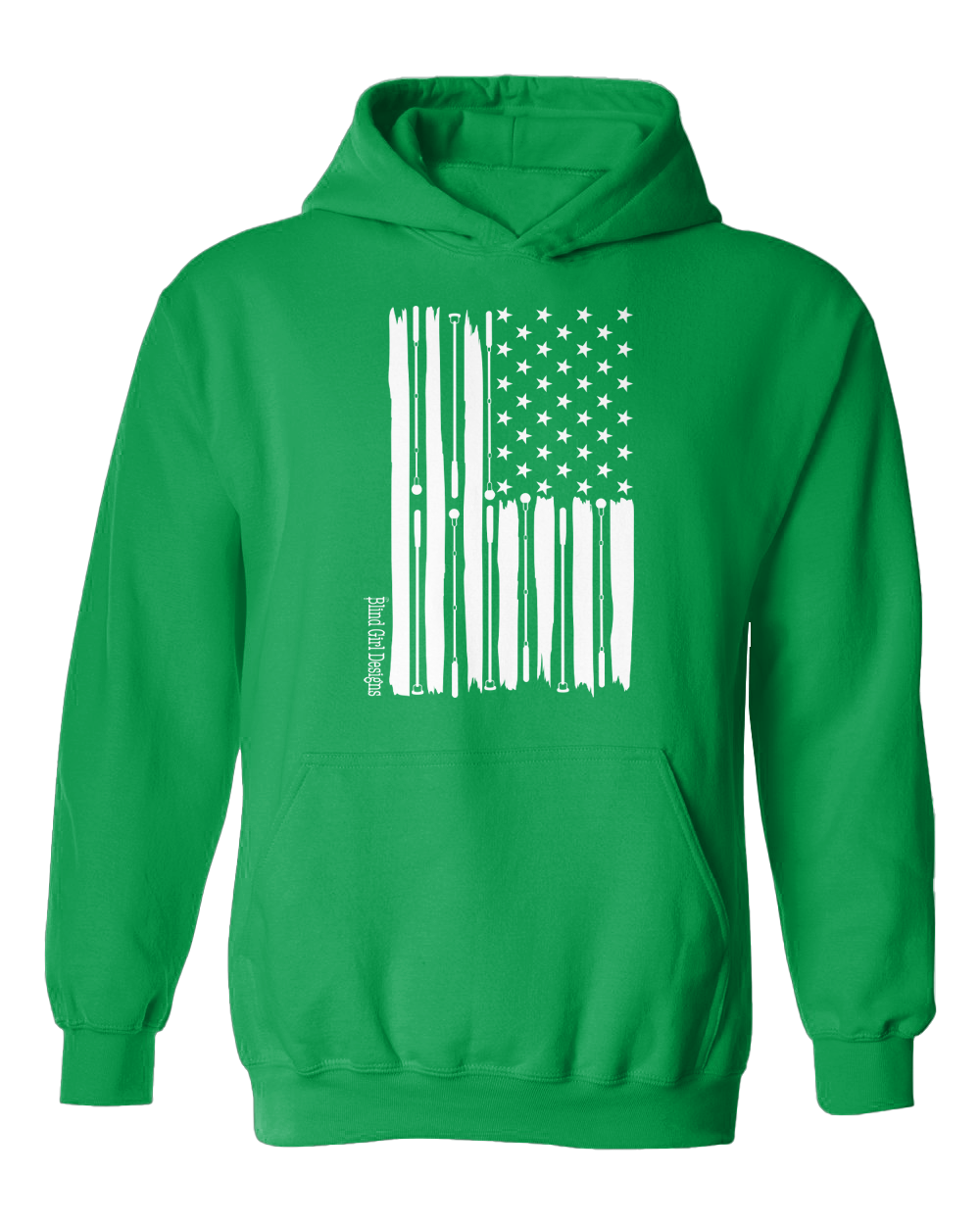 New! 3D Tactile American Flag White Cane Hoodie - Irish Green