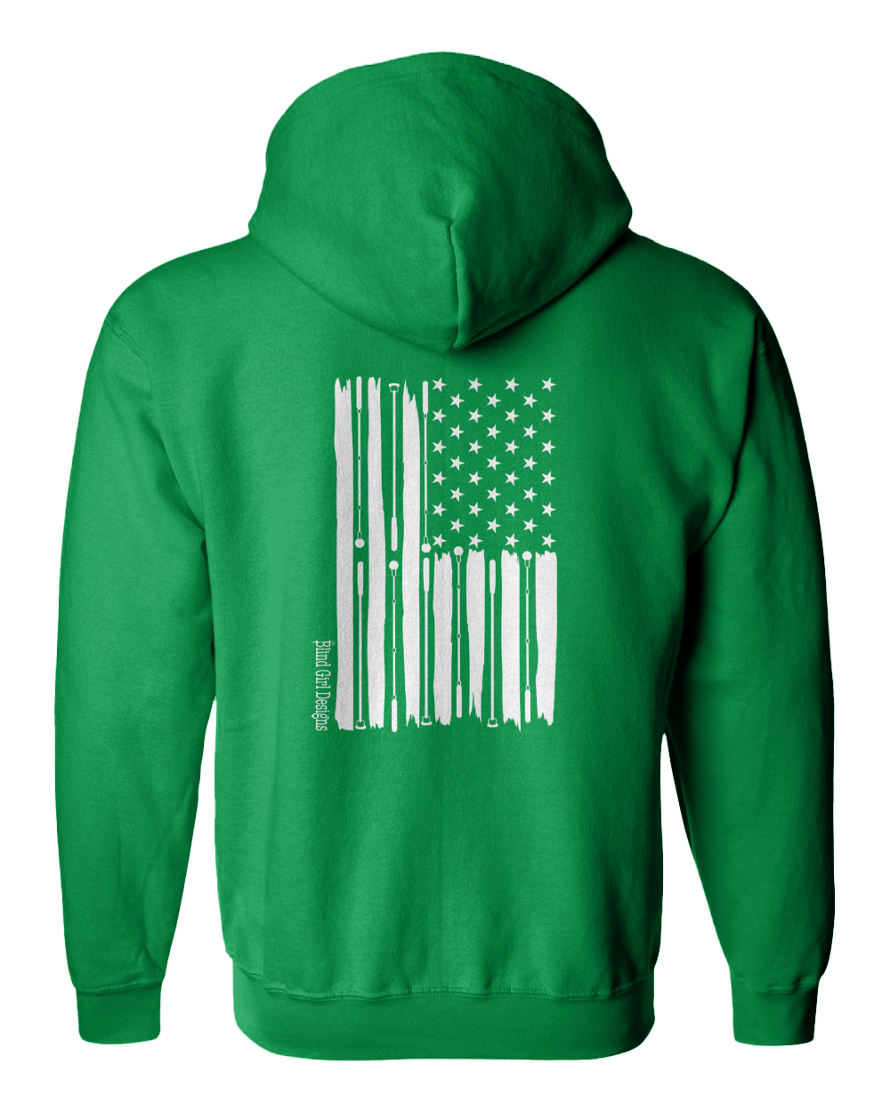 New! 3D Tactile American Flag White Cane  Full zip Hoodie - irish green