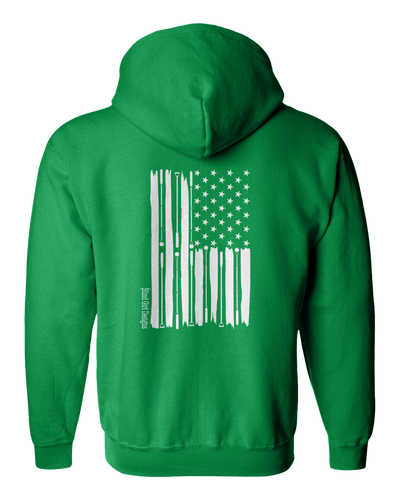 New! 3D Tactile American Flag White Cane  Full zip Hoodie - irish green