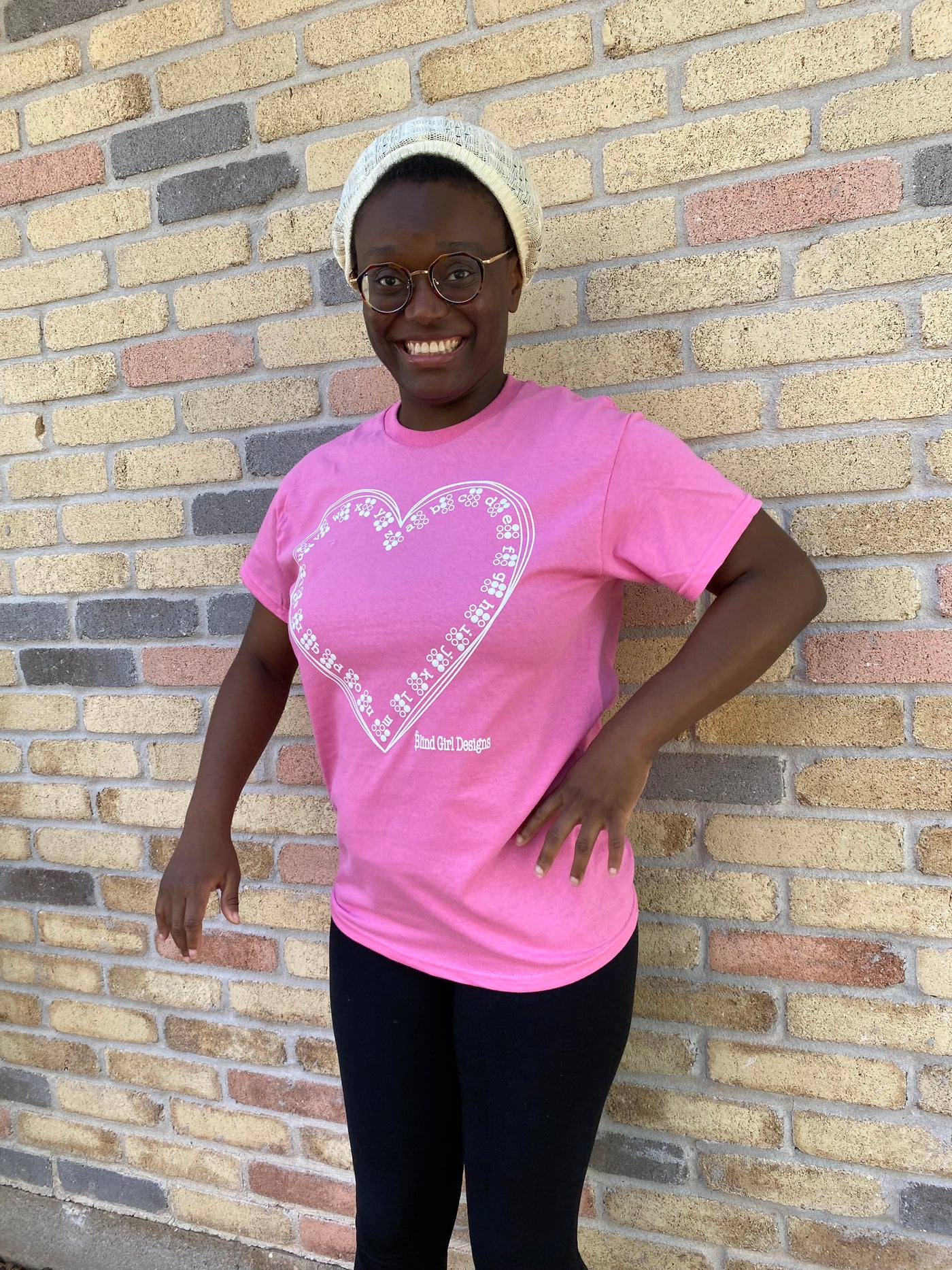 New! 3D Braille Heart T-Shirt Rosie Pink