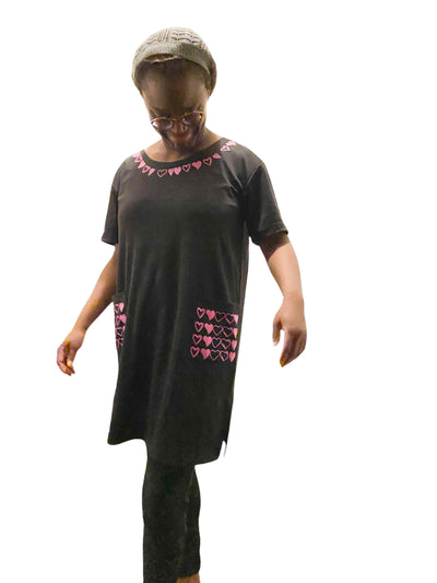 The Little Hearts Black Pocket Dress - Limited Edition