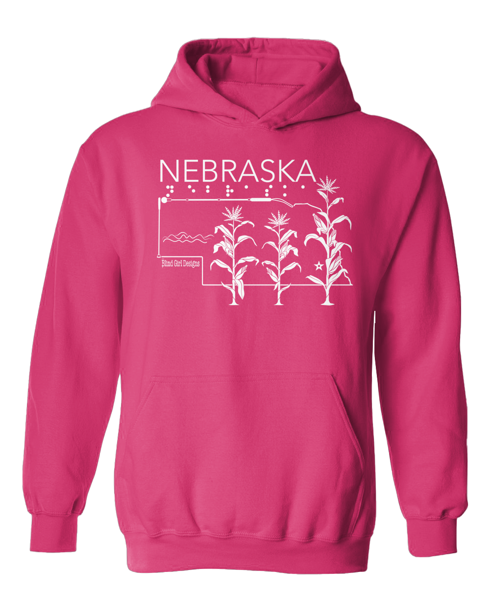 New! 3-D tactile Nebraska State Hoodie - Pink