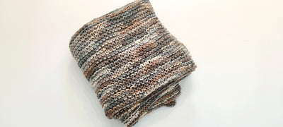 Big Chunky Hand Knit Blanket Beautiful in Tan and Grey by Linda, A Blind Artisan