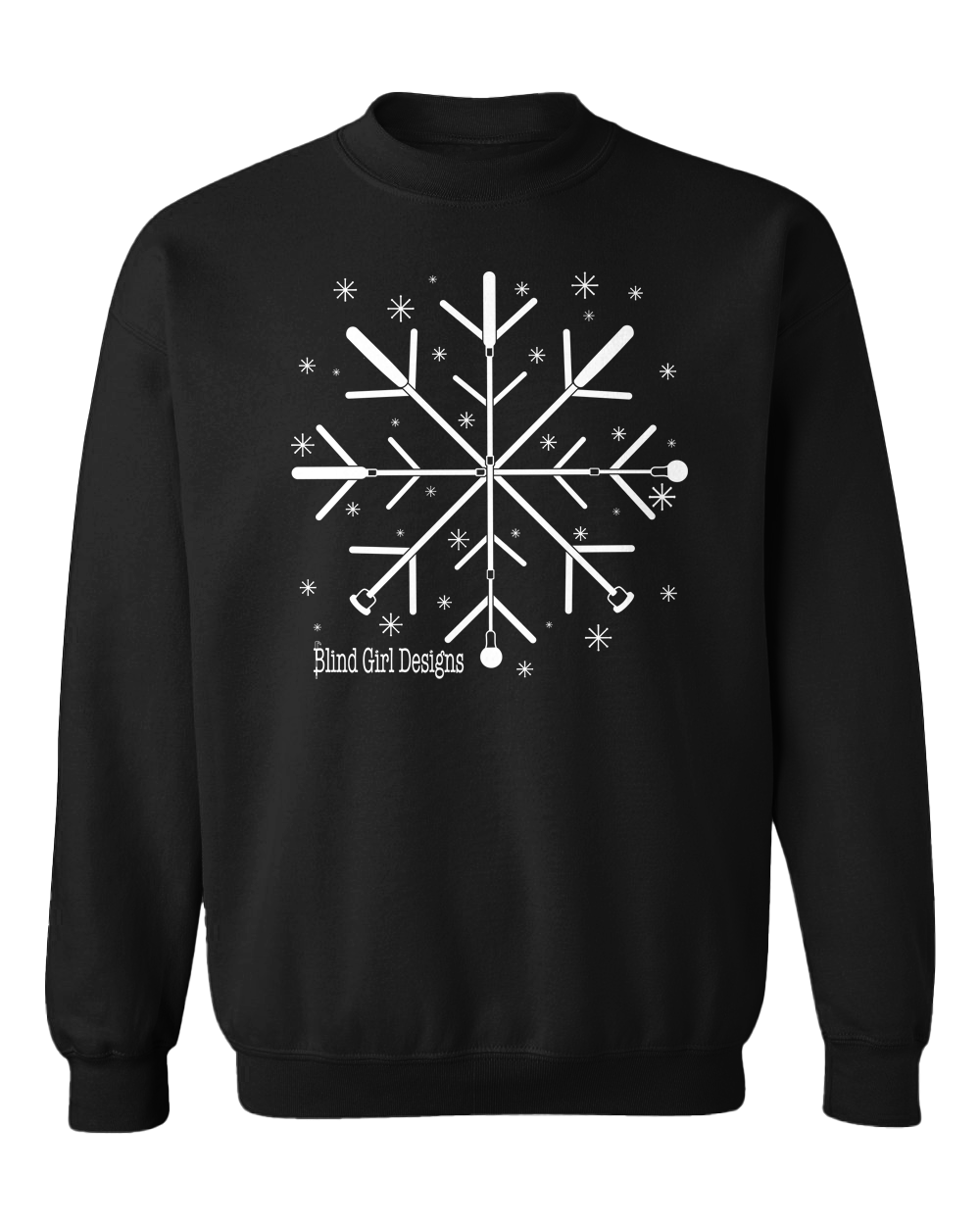 New 3D Super Tactile Snowflake White Cane Crew Sweatshirt - Black
