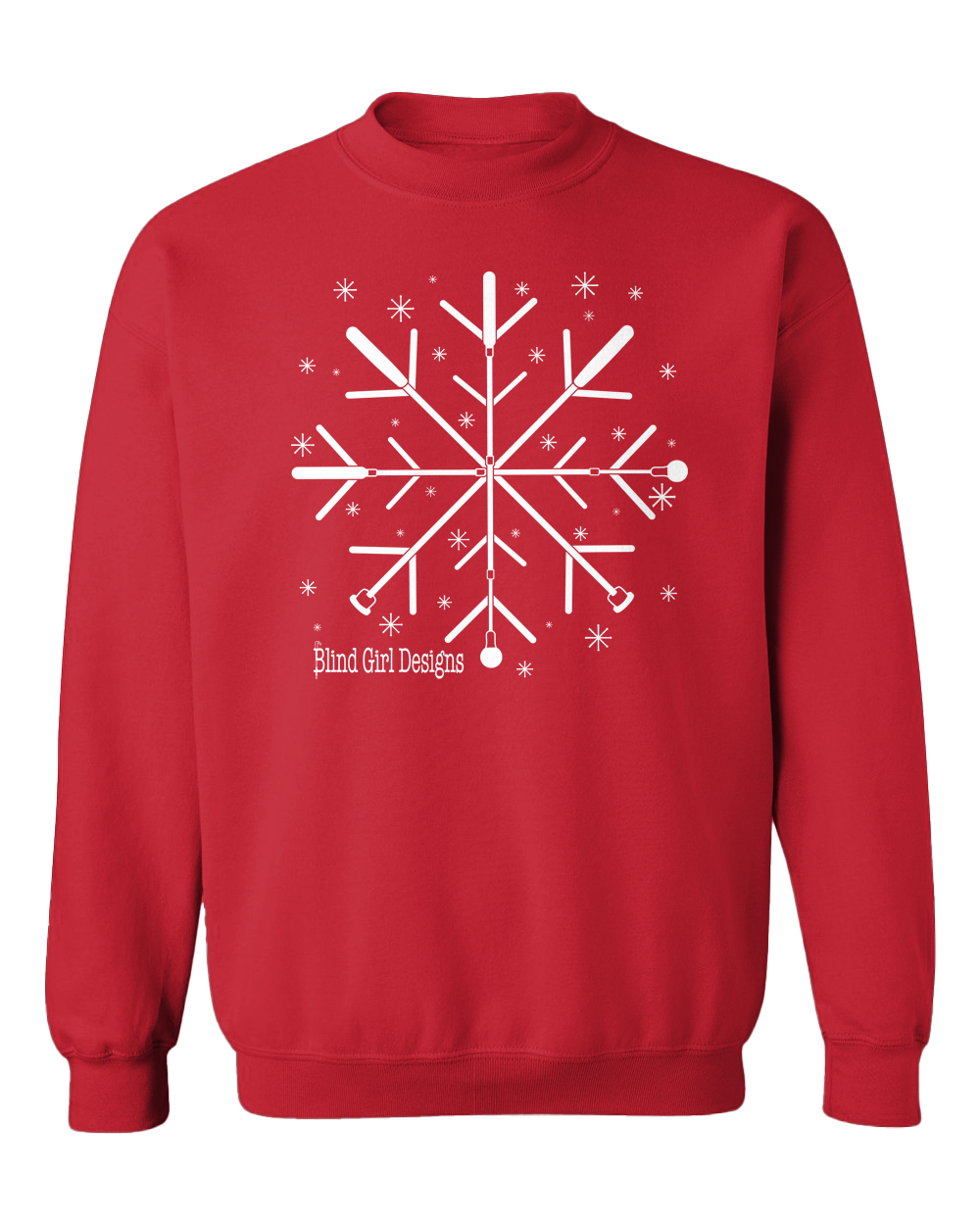 New 3D! Super Tactile Snowflake White Cane Crew Sweatshirt - vibrant red