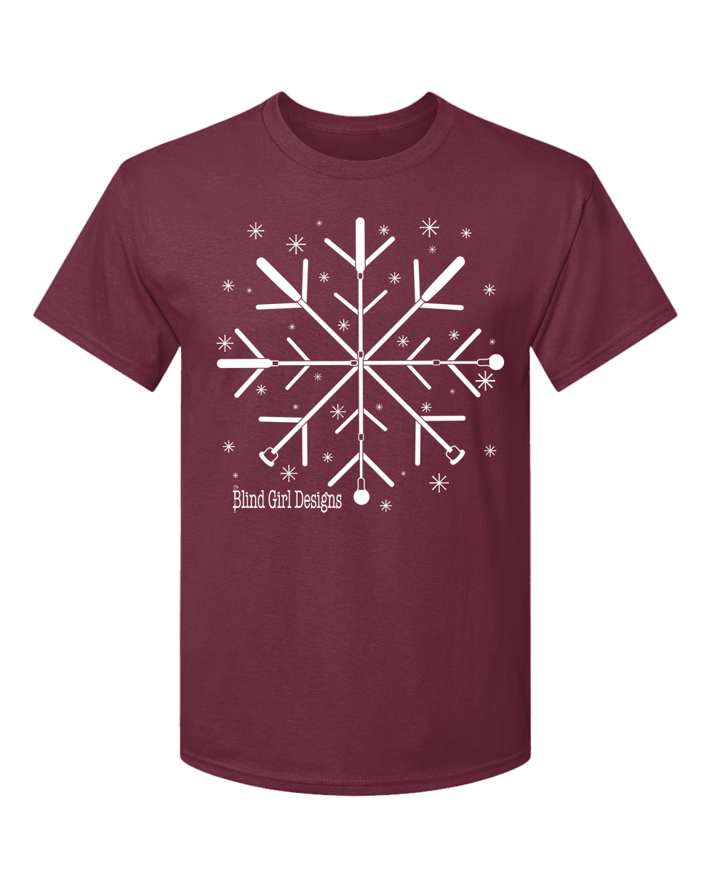 New! 3D Tactile White Cane Snowflake T-Shirt - deep berry
