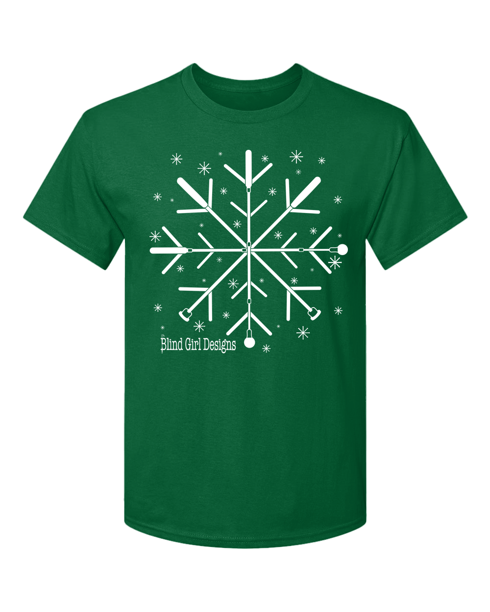 New! 3D Tactile White Cane Snowflake T-Shirt - deep forest green