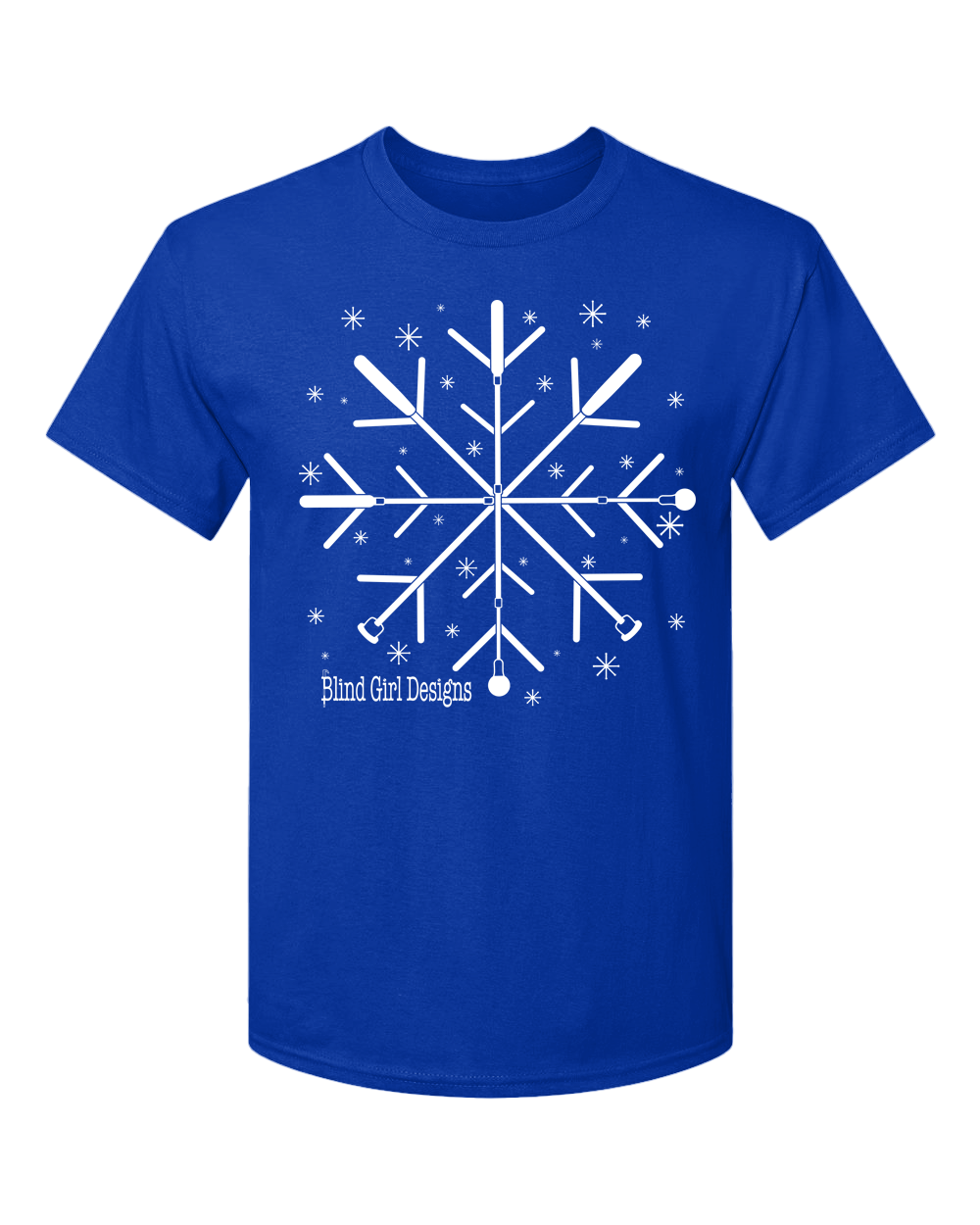 New! 3D Tactile White Cane Snowflake T-Shirt - royal blue