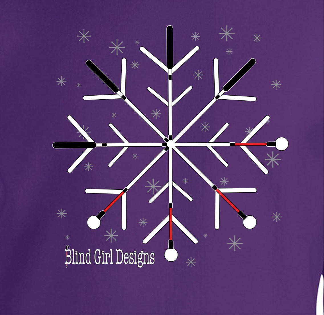 Kids and Toddlers Snowflake White Cane T-Shirt - Purple