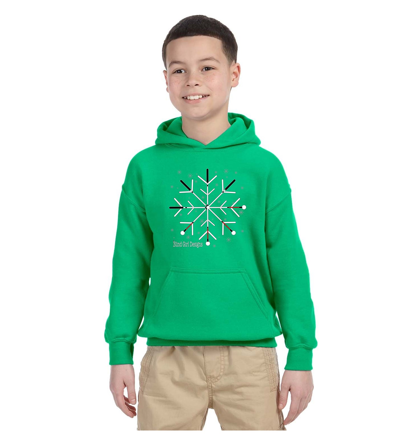Kids and Toddlers Snowflake White Cane Hoodie - Green