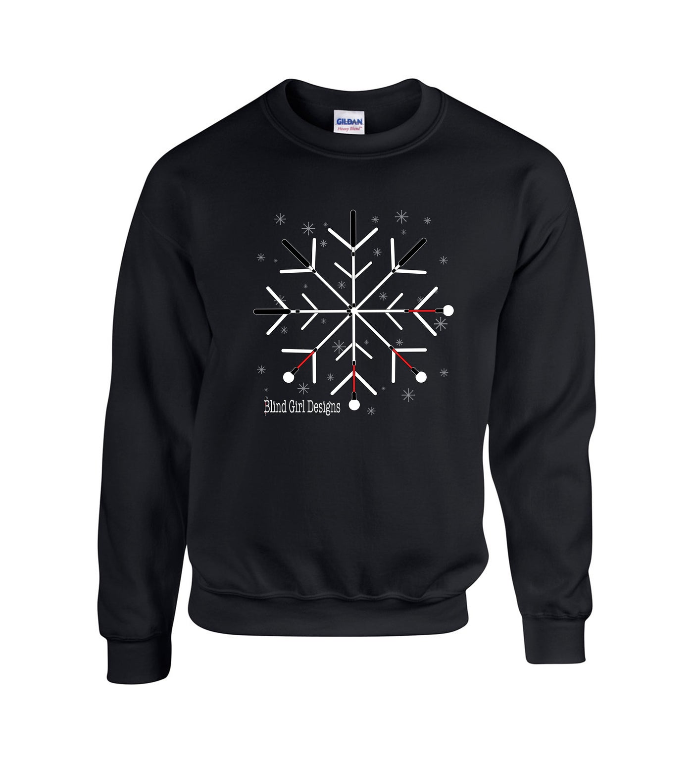 Snowflake White Cane Crew Sweatshirt - Black