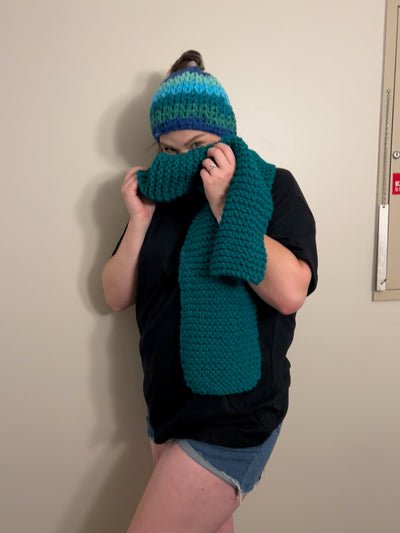 Handmade Scarf & Hat Set -teal blue