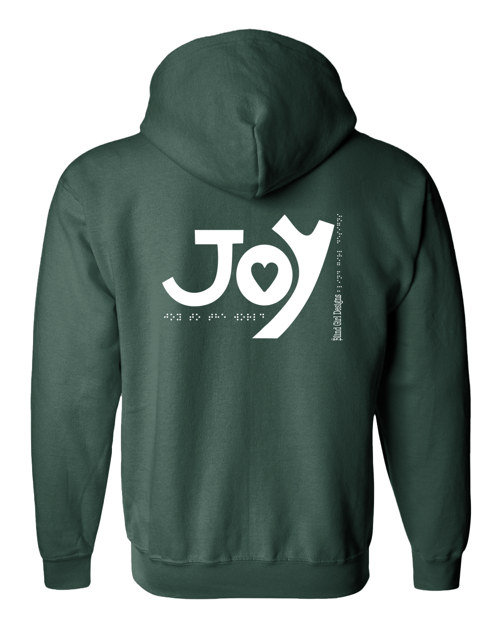 New 3D JOY Zip Hoodie - Forest Green with White Glitter Tactile Ink