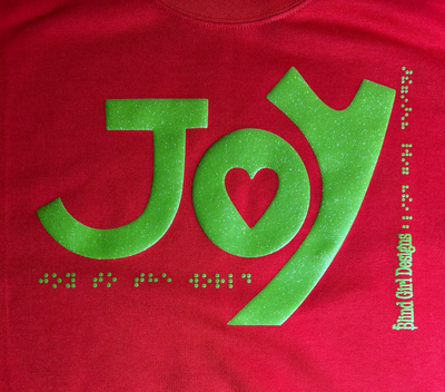 New 3D JOY Sweatshirt - Red with Green Glitter Ink