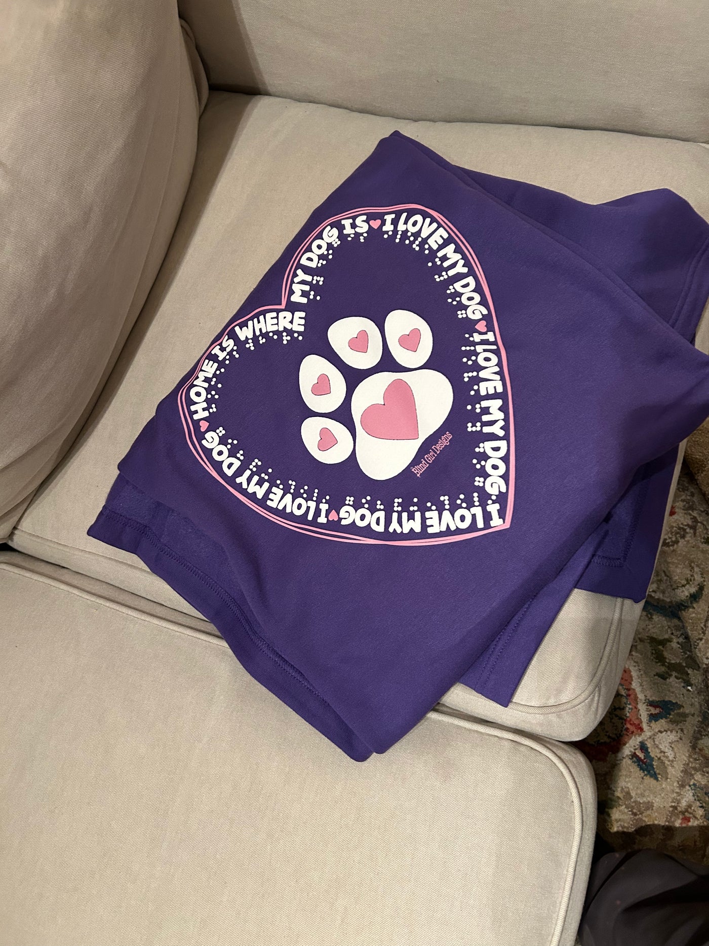 Tactile “Home is Where My Dog Is" Sweatshirt Blanket - Purple