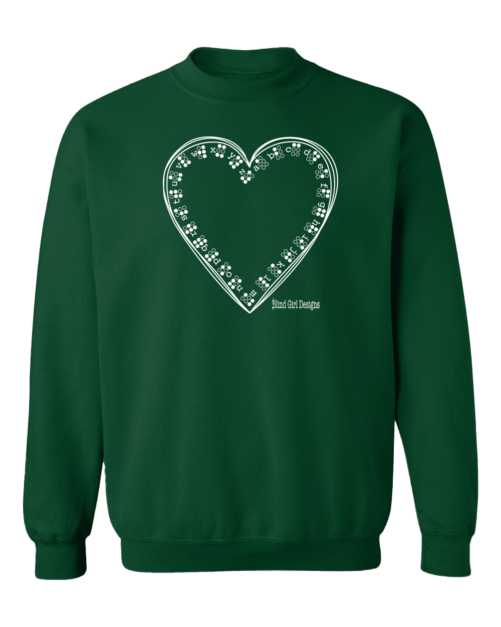 3D Tactile Braille Heart Sweatshirt - Deep Forest Green