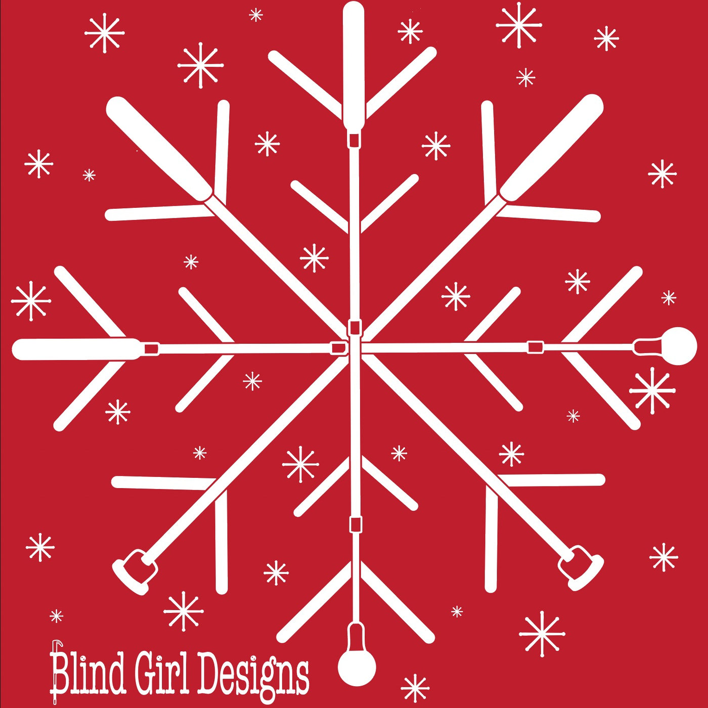 New! 3D Tactile White Cane Snowflake T-Shirt - bright red