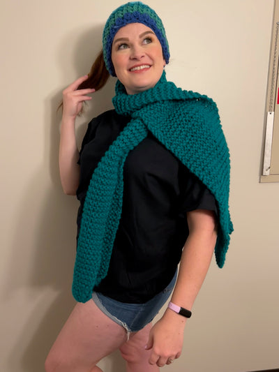 Handmade Scarf & Hat Set -teal blue