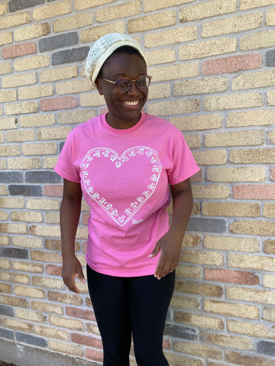 New! 3D Braille Heart T-Shirt Rosie Pink