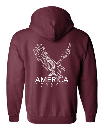 3D Tactile American Eagle Full Zip Hoodie - Berry