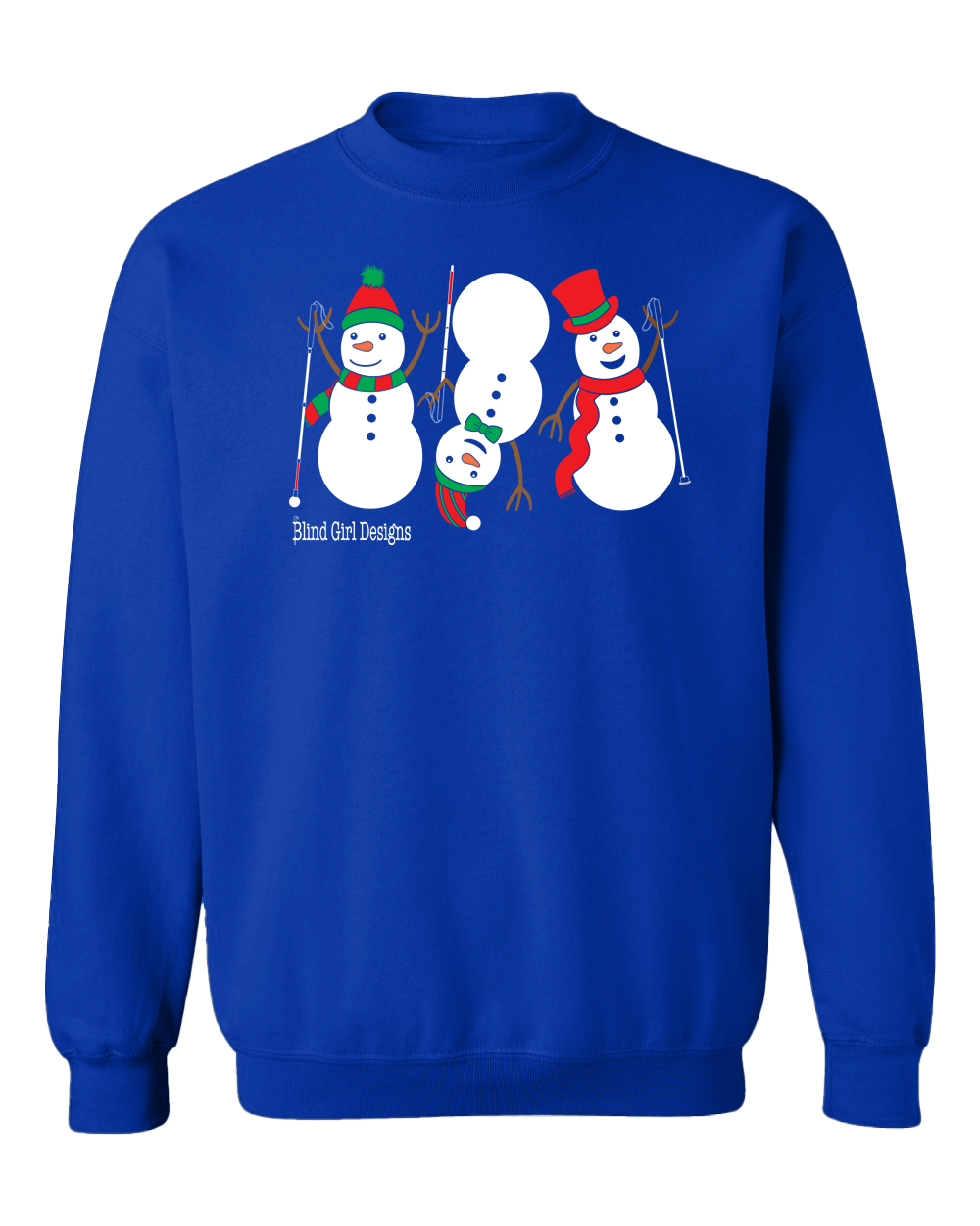 3 Dancing Snowmen with White Canes Crewneck Sweatshirt - Royal Blue