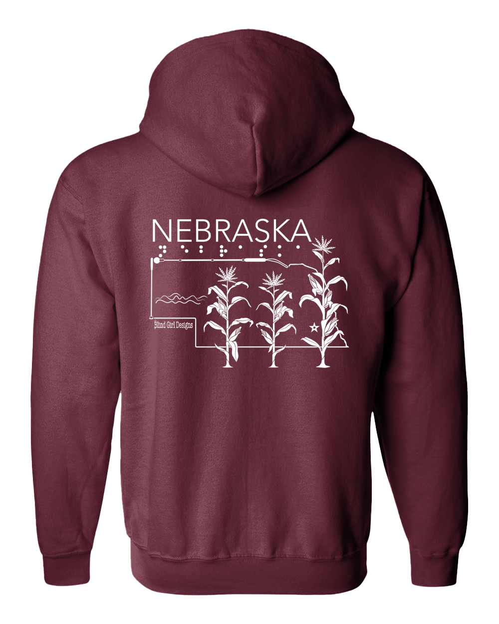 3D Tactile! Nebraska State Full Zip Hoodie -Berry