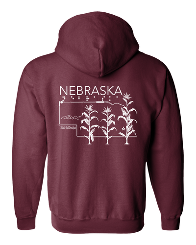 3D Tactile! Nebraska State Full Zip Hoodie -Berry