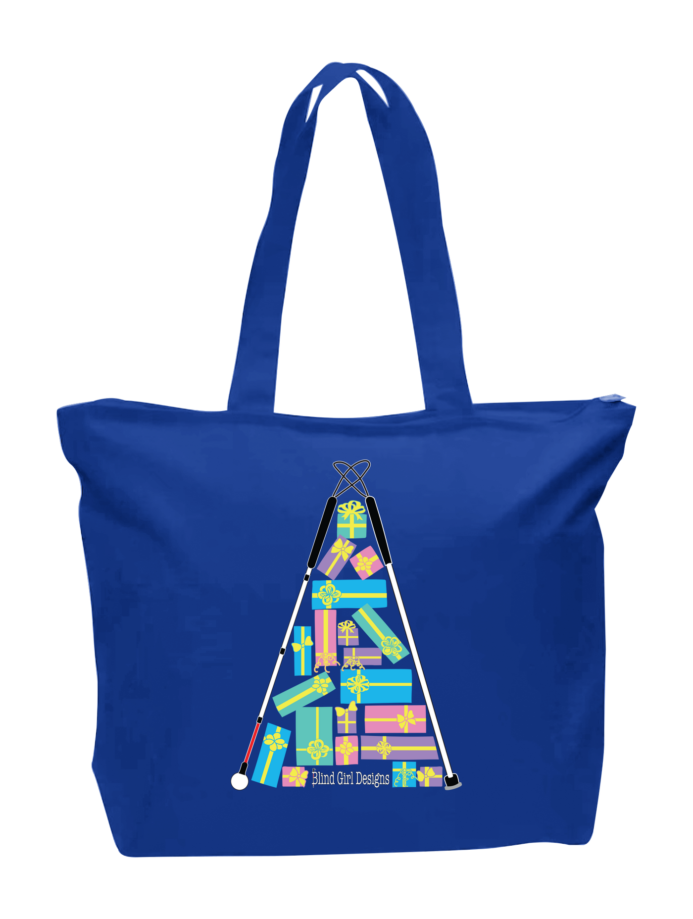 Christmas Tree of Gifts Zip Tote - Royal Blue