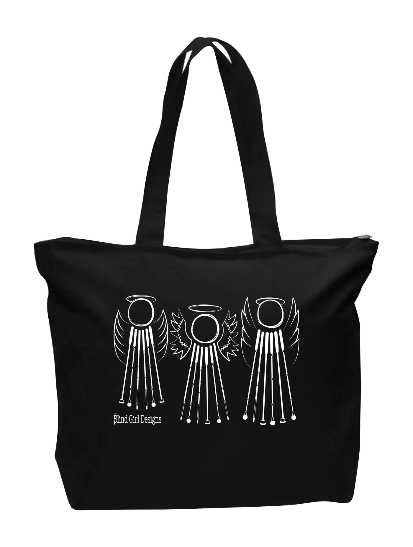 3 Sweet White Cane Angels Full Zip Tote - Black