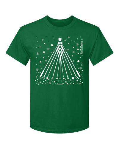 New 3D!  Tactile Winter Tree White Cane T-Shirt - Deep Forest Green