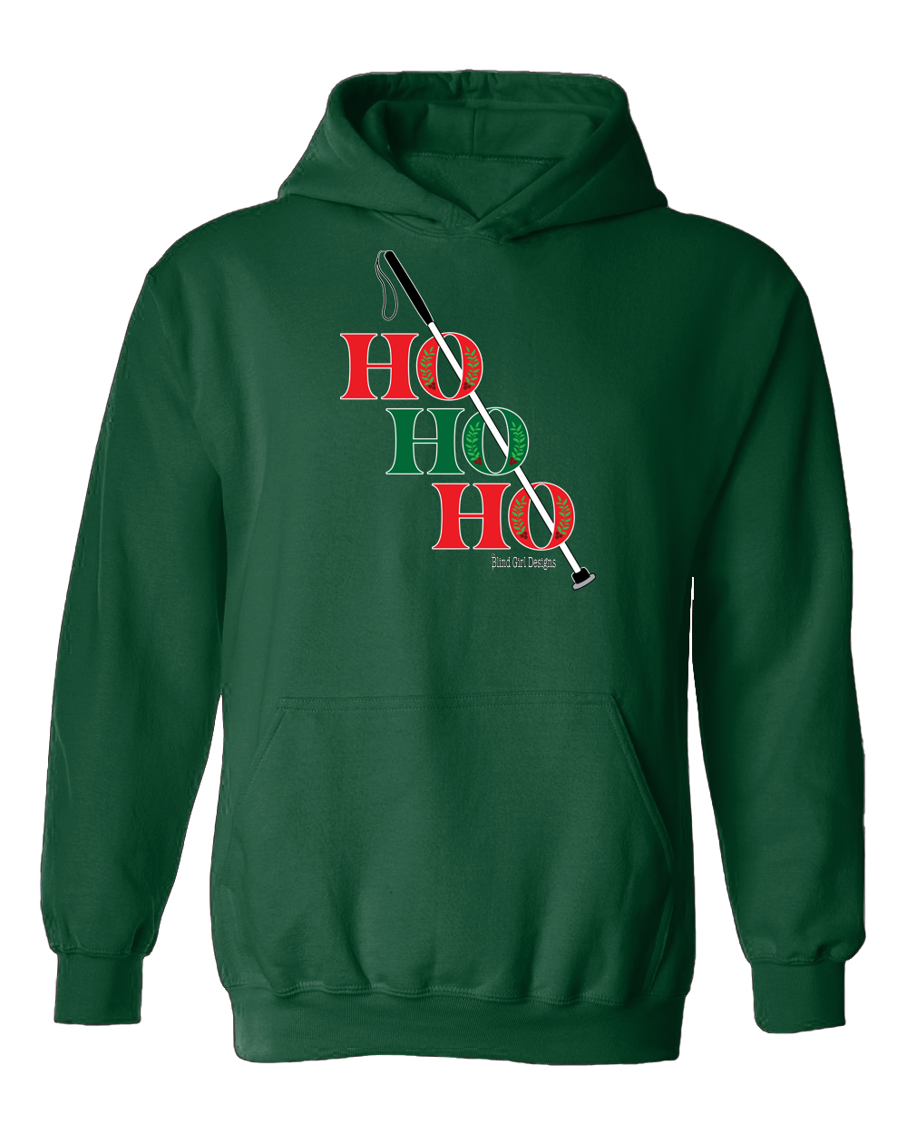 Ho ho ho! White cane Hoodie - dark forest  green
