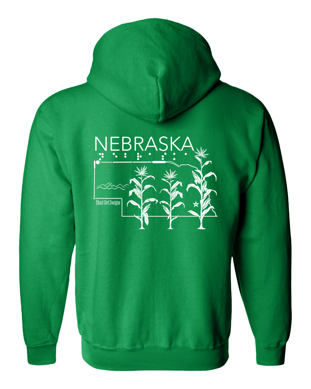 3D Tactile! Nebraska State Full Zip Hoodie - Irish Green