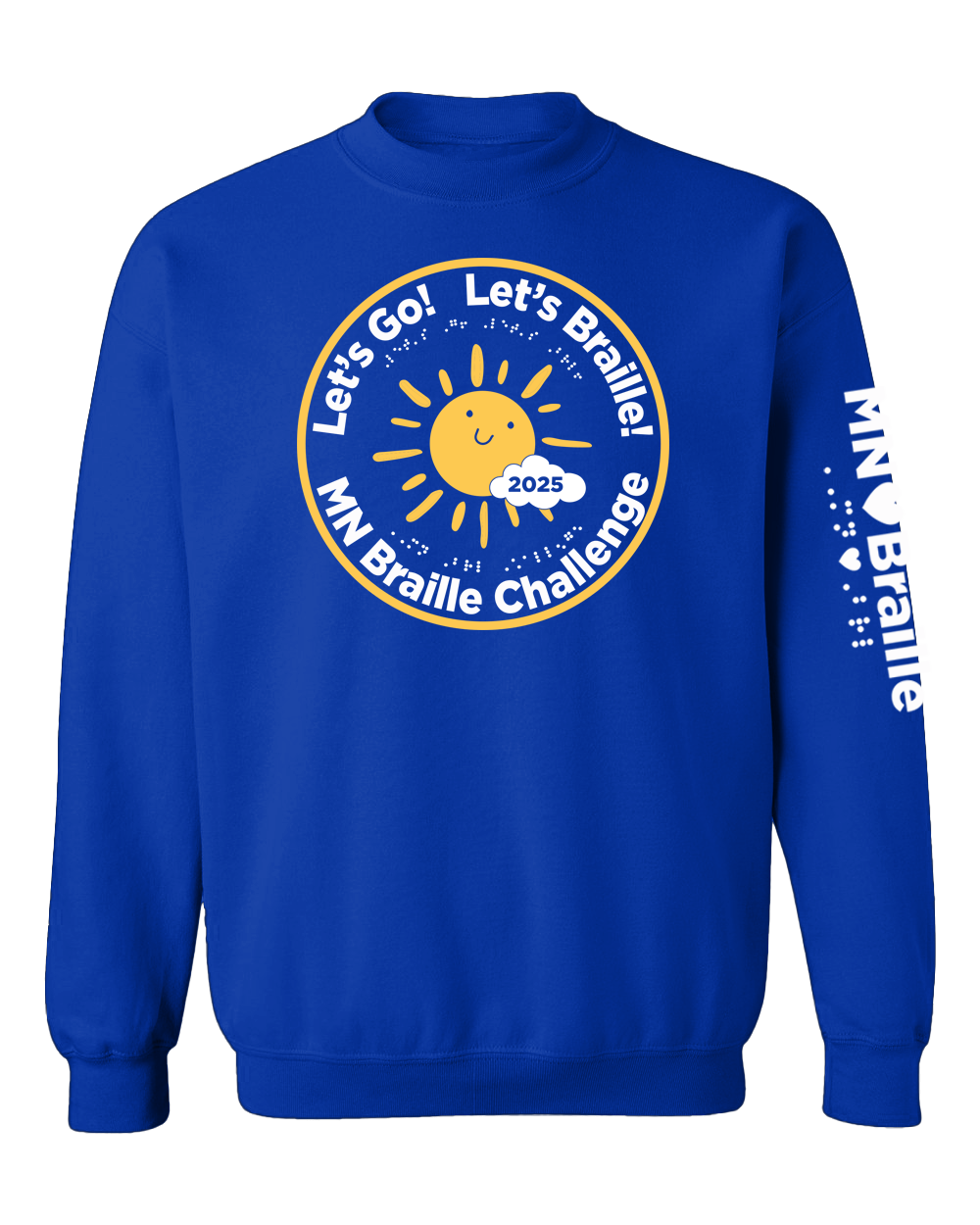 Minnesota Braille Challenge crewneck sweatshirt, royal blue