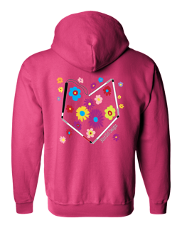 Colorful Flower Heart Cane Zip Hoodie - Vibrant Pink