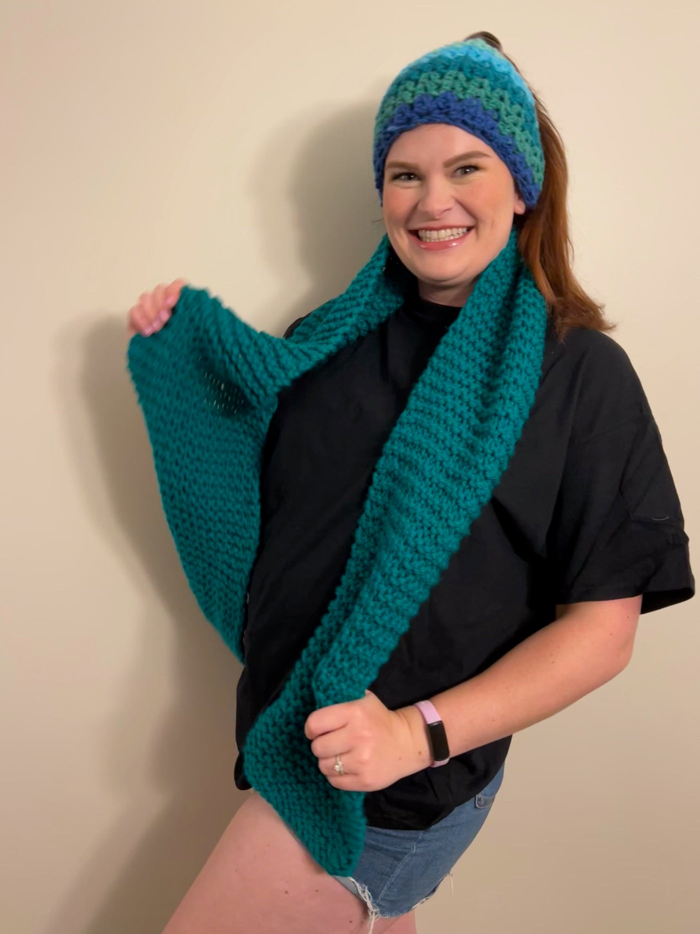 Handmade Scarf & Hat Set -teal blue