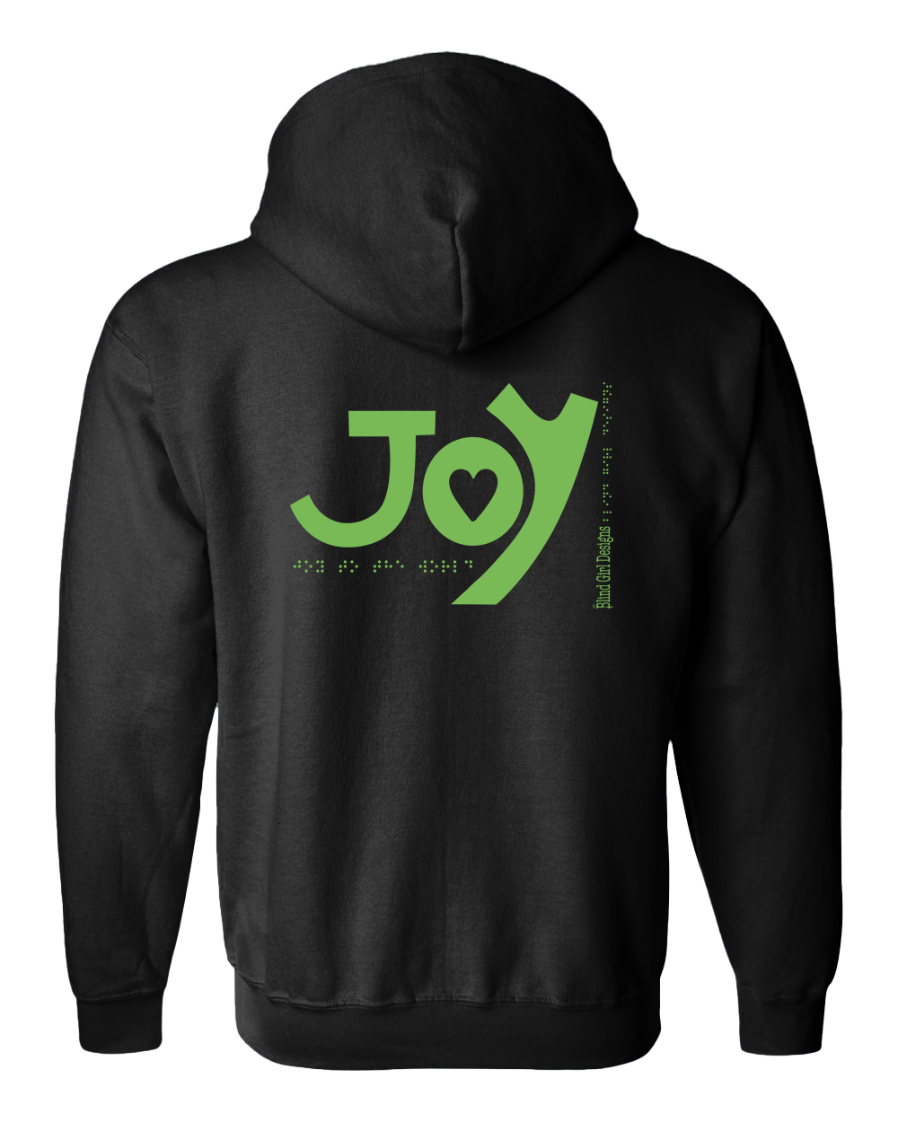 New 3D JOY Zip Hoodie - Black with Green Glitter Tactile Ink