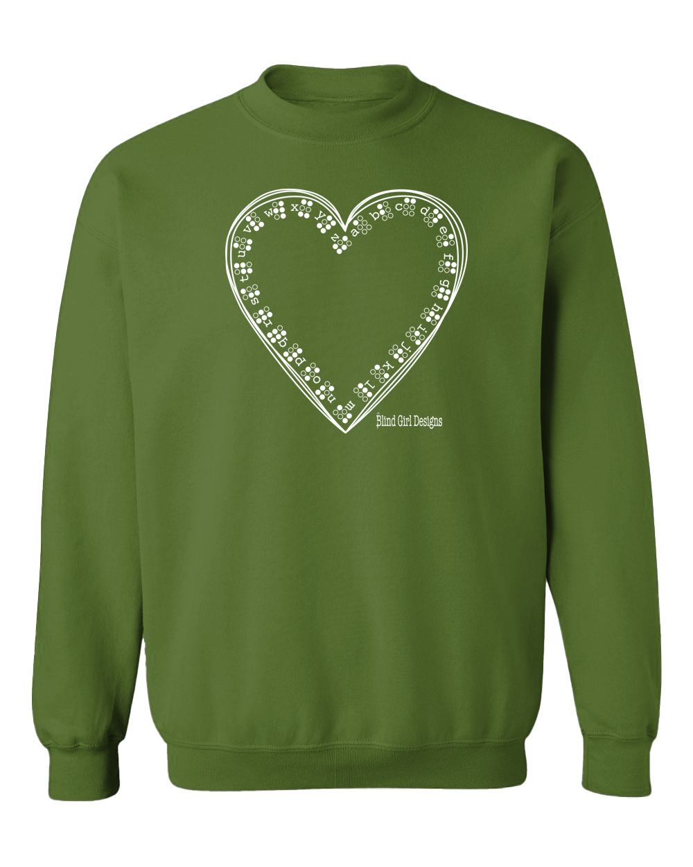 3D Tactile Braille Heart Sweatshirt - Soft Olive Green