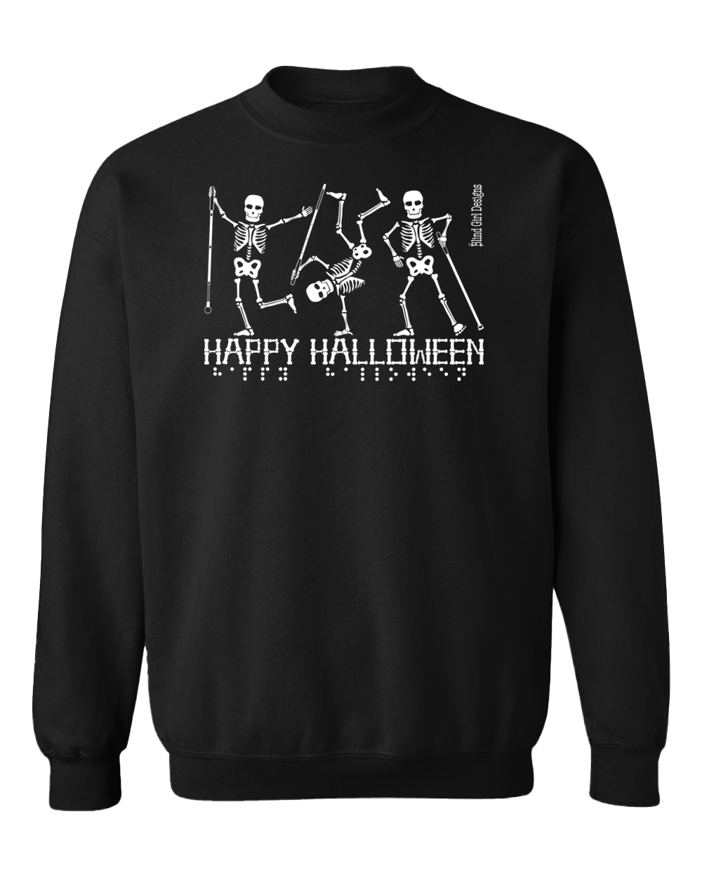 New! Dancing Skeletons Happy Halloween 3D Glow-in-the-Dark Sweatshirt - Black