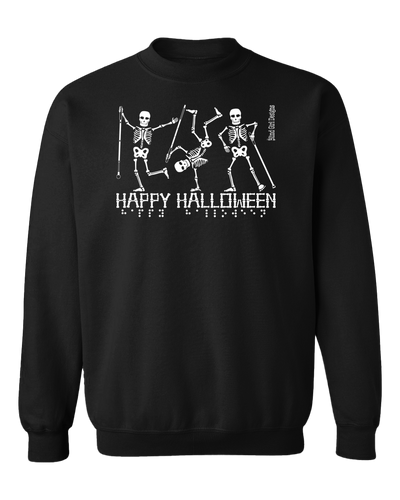 New! Dancing Skeletons Happy Halloween 3D Glow-in-the-Dark Sweatshirt - Black