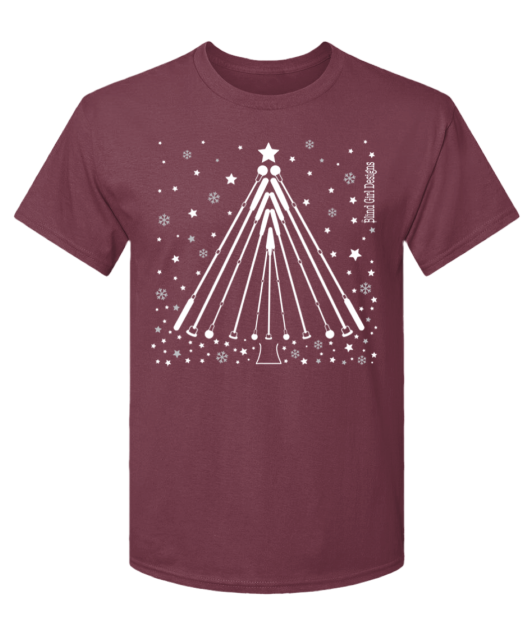 3D Tactile Winter Tree White Cane T-Shirt - Berry