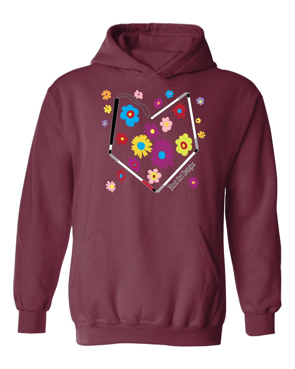 Colorful Flower Heart Cane Hoodie - Berry