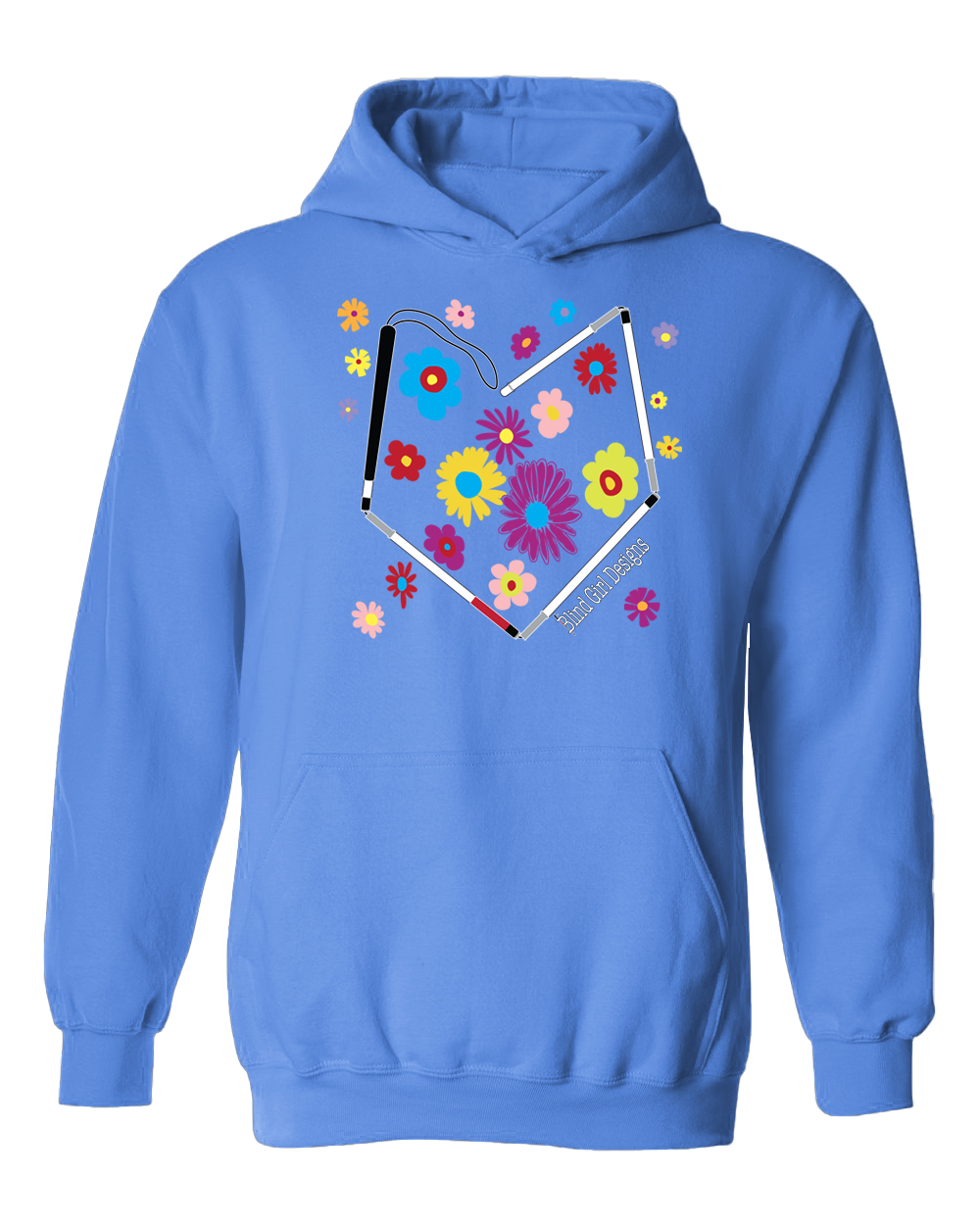 Colorful Flower Heart Cane Hoodie - carolina blue ( deep light blue)