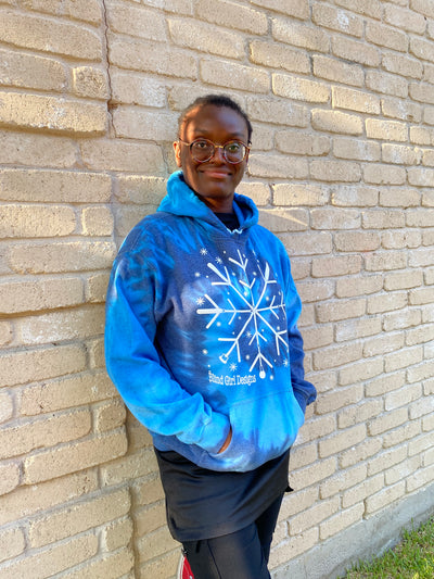 New!! 3D Snowflake White Cane  Tie Dye Hoodie -  in a swirl of blues