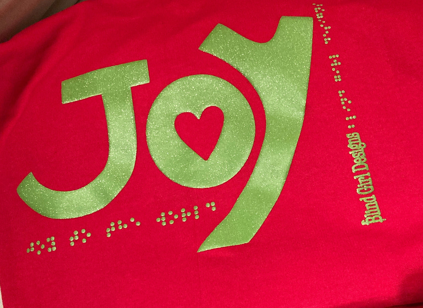 New 3D JOY Sweatshirt - Red with Green Glitter Ink